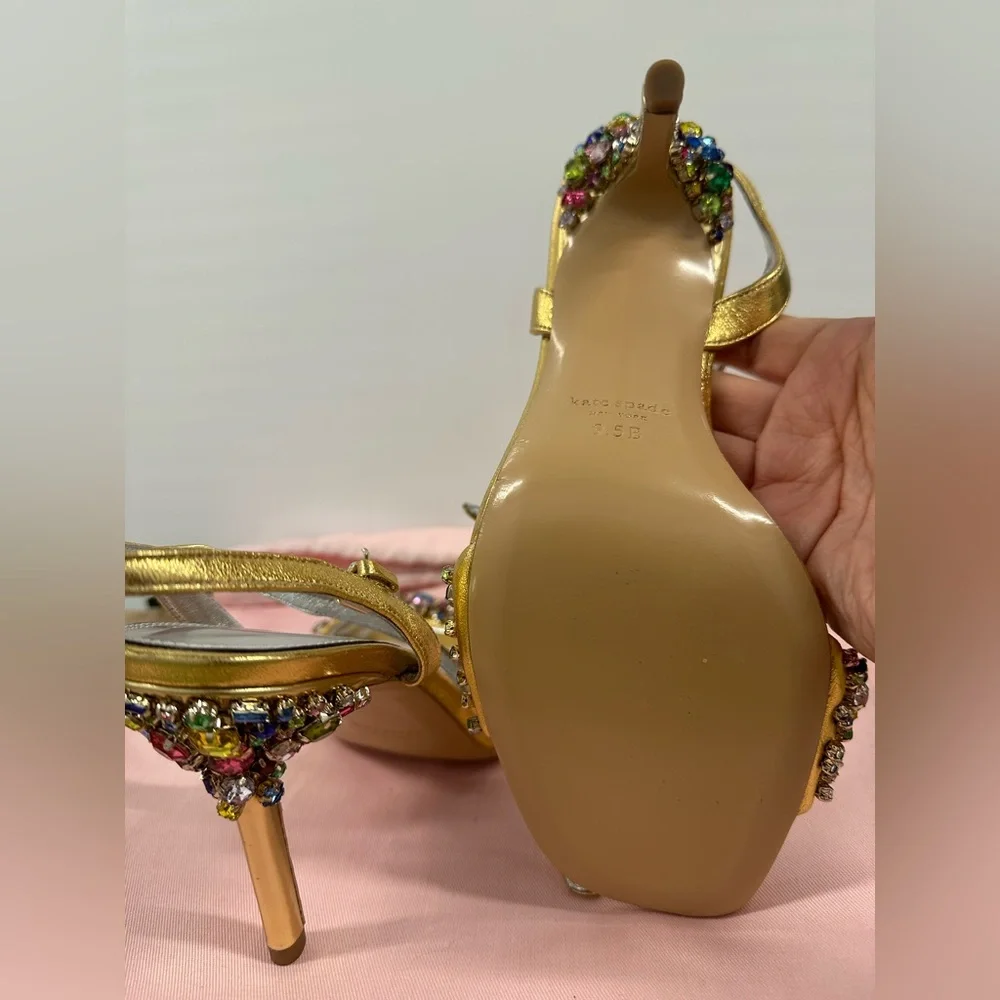 kate spade Gold Jeweled T-Strap Heels “treasure” Brand New Without Box